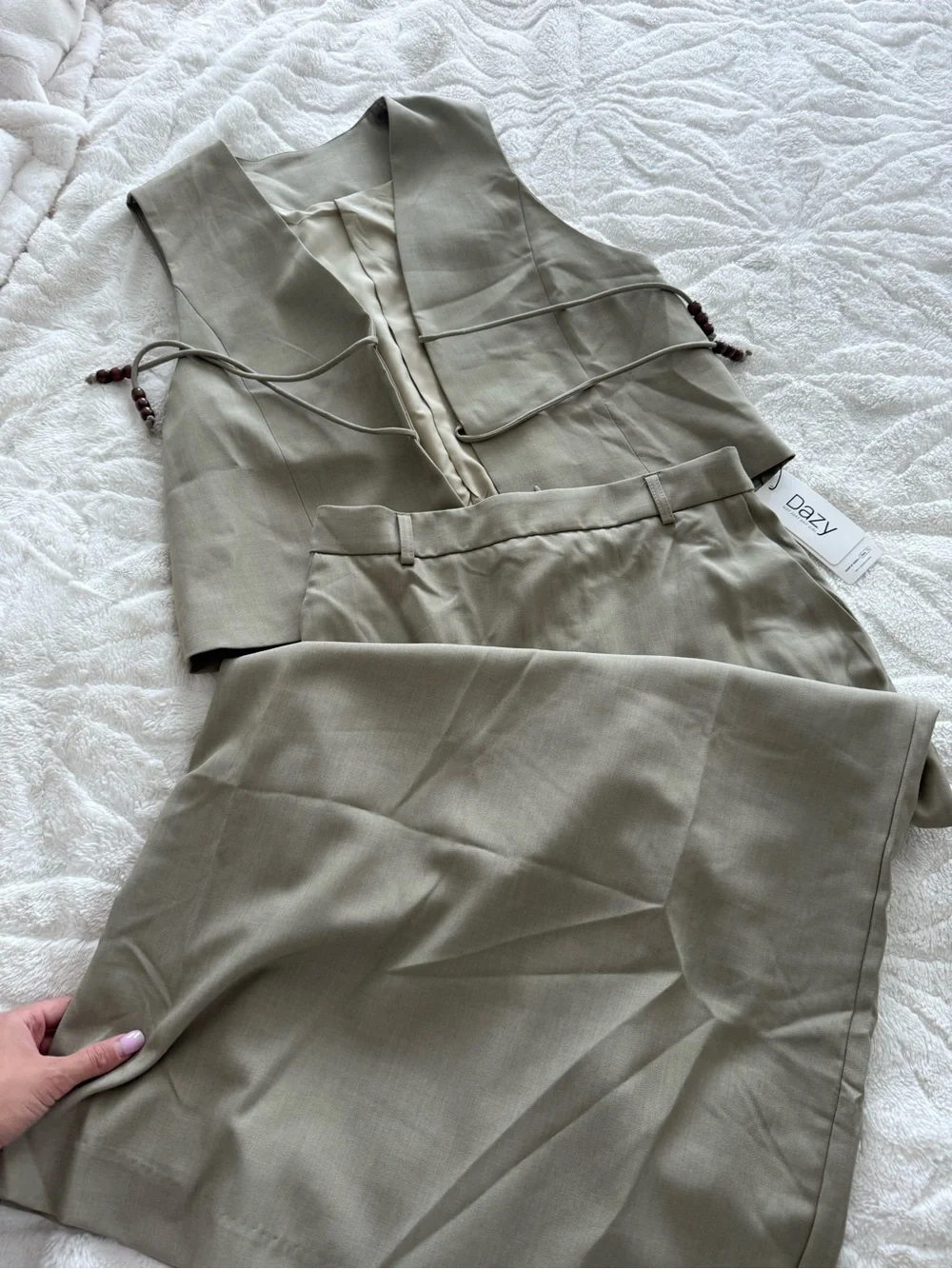 Dazy Women's Light Sage Tailored Vest & Skirt Set